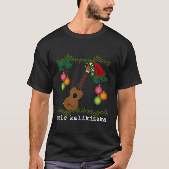 Camiseta Uke Mele Kalikimaka Ukulele Músicas de Natal Aloha (Frente)