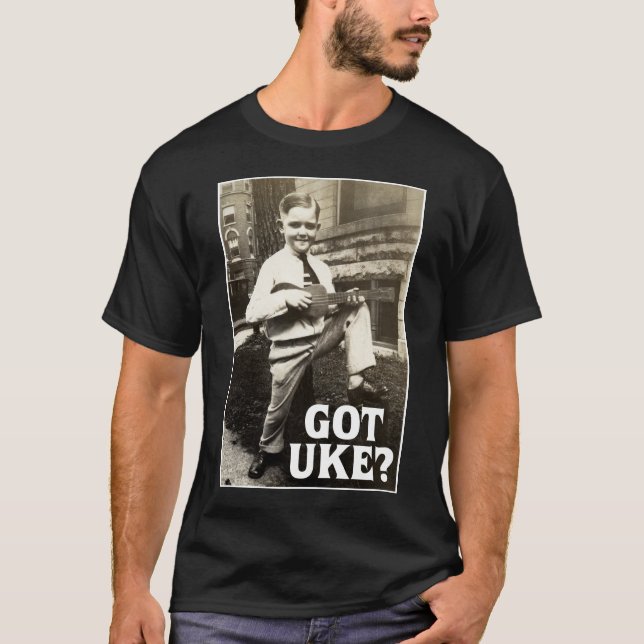 Camiseta Uke obtido? T-shirt curto escuro da luva dos (Frente)