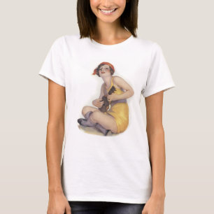 Camiseta Uke Tocando Flapper Senhoras Leve manga longa Tee