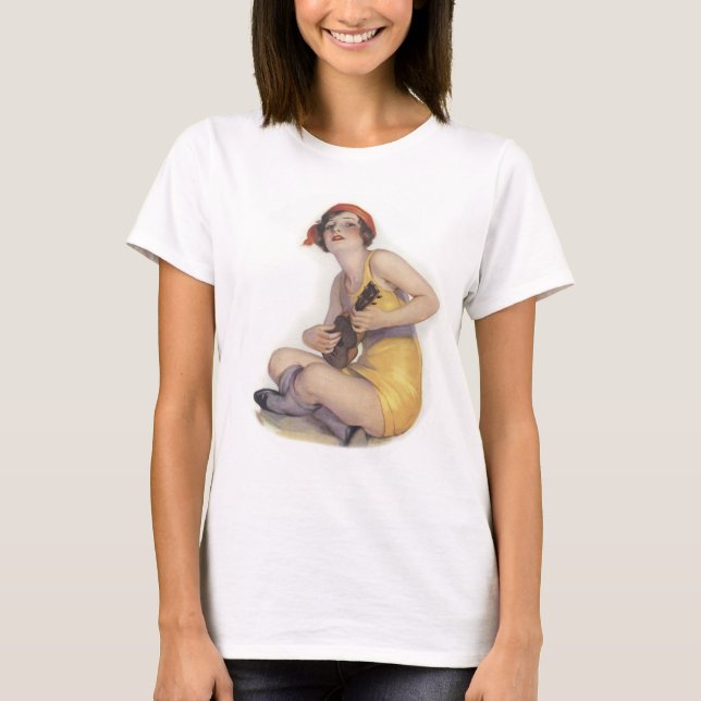 Camiseta Uke Tocando Flapper Senhoras Leve manga longa Tee (Frente)