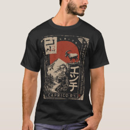 Camiseta Ukiyo-e Capricorn Zodiac | Red Sun Mountain Goat