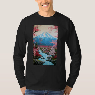 Camiseta Ukiyo-e Cherry Blossom Monte Fuji Serenity Japanes