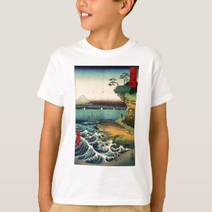 Camiseta Ukiyo-e Japonês Antigo Monte Fuji 房州保田ノ海岸