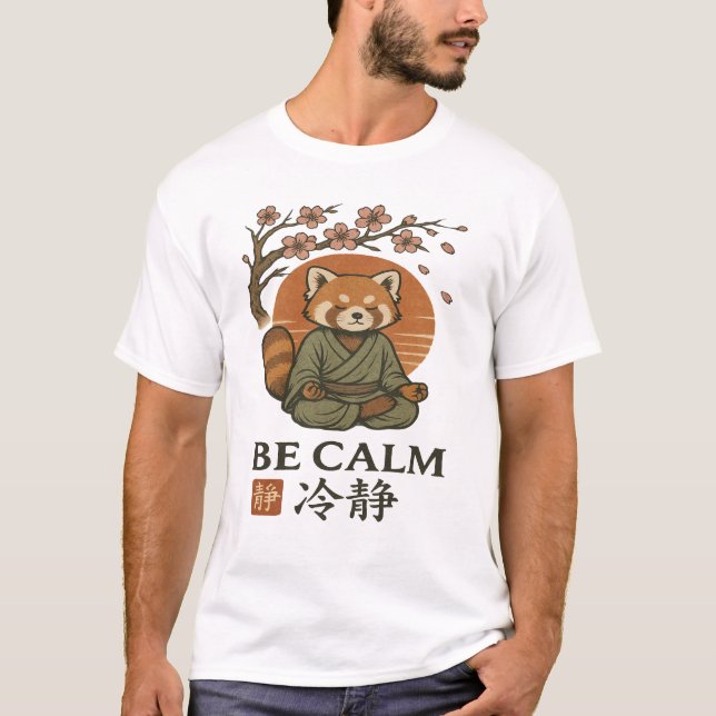 Camiseta ukiyo-e Red Panda- Be CALM japanese Zen meditation (Frente)