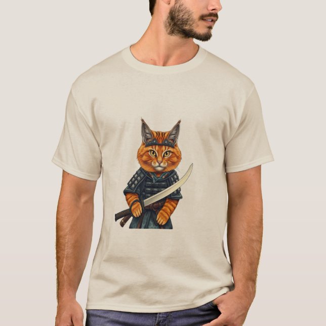 Camiseta Ukiyo-e Samurai Cat - The Great Wave of Cats Japan (Frente)