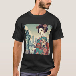 Camiseta Ukiyo-e style: Oiran alongside the Statue of Liber