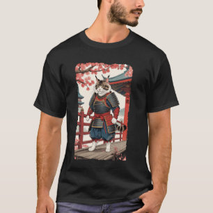 Camiseta Ukiyo-e Vintage Samurai Gato em Quimono Sumi-e nin