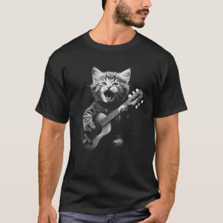 Camiseta Ukulele Cat Cute Cat Tocando 6 Cordas Guitarra