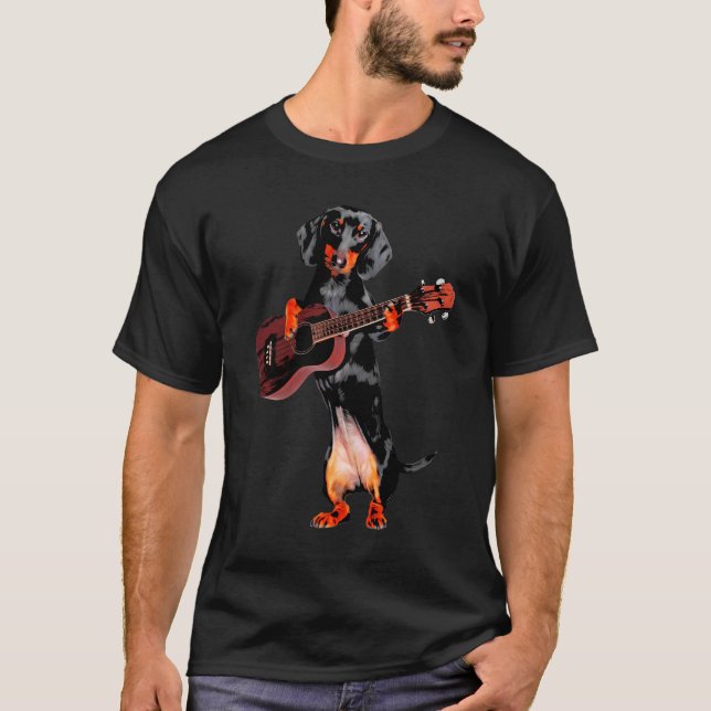 Camiseta Ukulele Dachshund, Cachorro Espanhol Bonito segura (Frente)