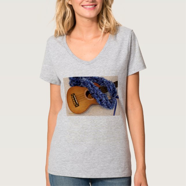 Camiseta Ukulele e leus azuis (Frente)