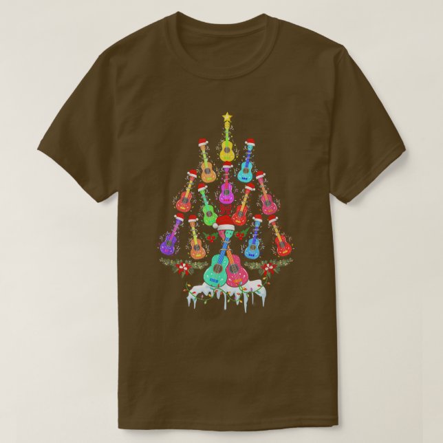 Camiseta Ukulele Guitar Xmas Papais noeis Instrumento Music (Frente do Design)