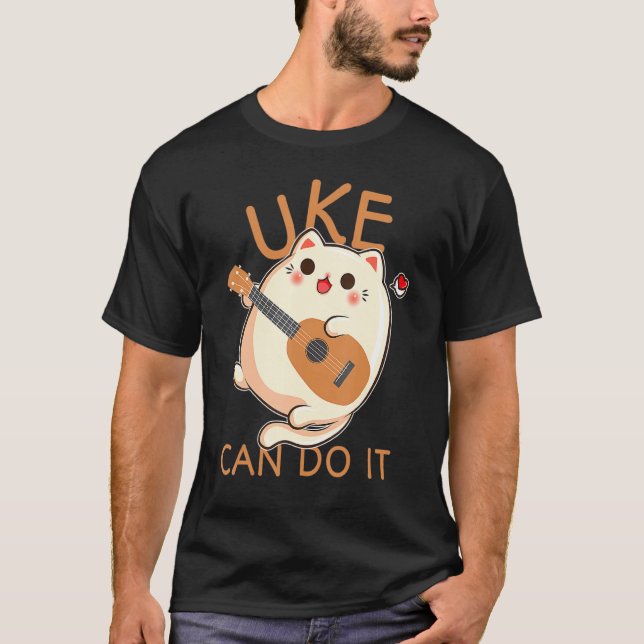 Camiseta Ukulele Impressão Usa Pode Fazer Isso Gato (Frente)