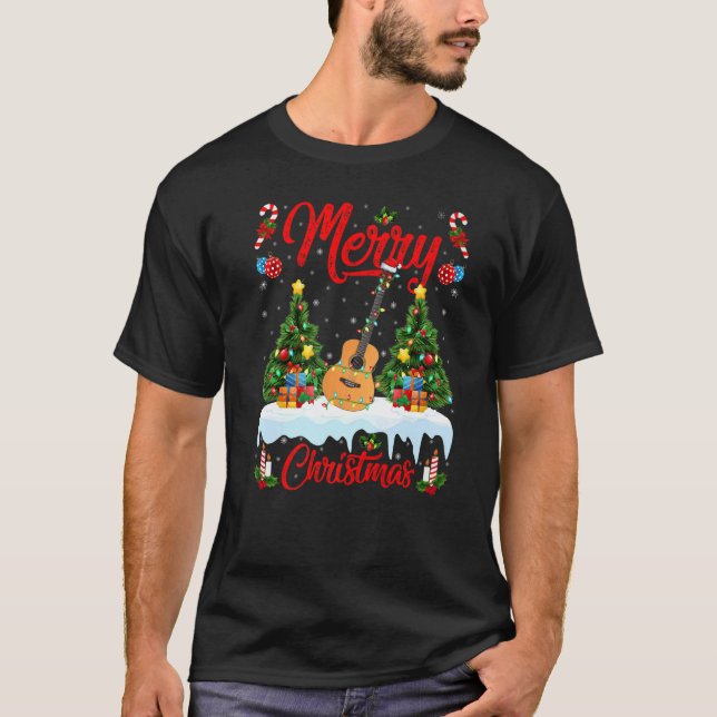 Camiseta Ukulele  Lights Xmas Tree Santa Ukulele Christmas (Frente)