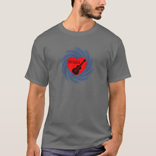 Camiseta Ukulele Love Blue Dot Pattern T-Shirt (Frente)