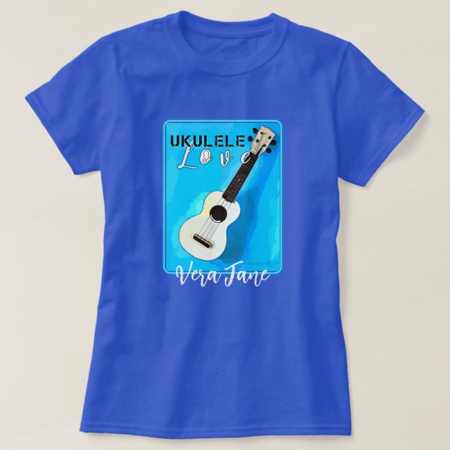 Camiseta Ukulele Love in Bonito Shades of Blue (Frente do Design)