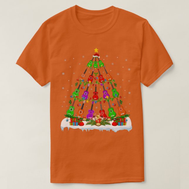 Camiseta Ukulele Music Lover Xmas Luz Ukulele Natal (Frente do Design)