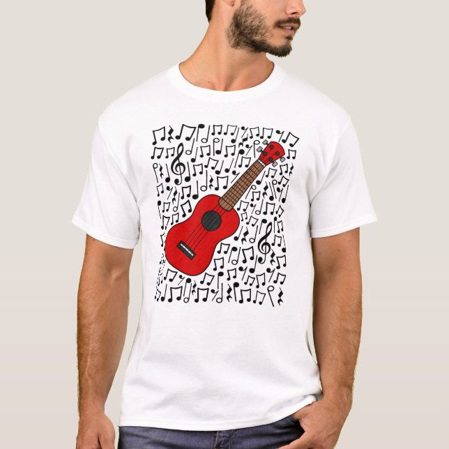 Camiseta Ukulele Musical Notes Uke Player Musical (Frente)