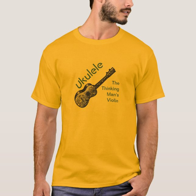Camiseta Ukulele - o violino do homem de pensamento (Frente)