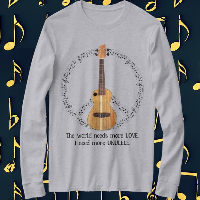 Camiseta Ukulele Sinal de Paz Mundo Precisa De Amor (Ukulele fun for all. Check out the color and style choices.)