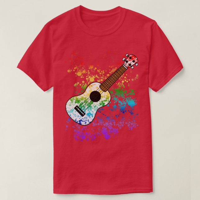Camiseta Ukulele Ukulelist Rainbow Cores Uke Player Música (Frente do Design)