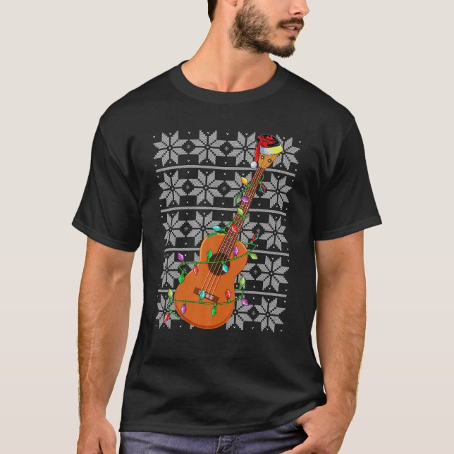 Camiseta Ukulele Xmas Papais noeis de Iluminação Musical Ug (Frente)
