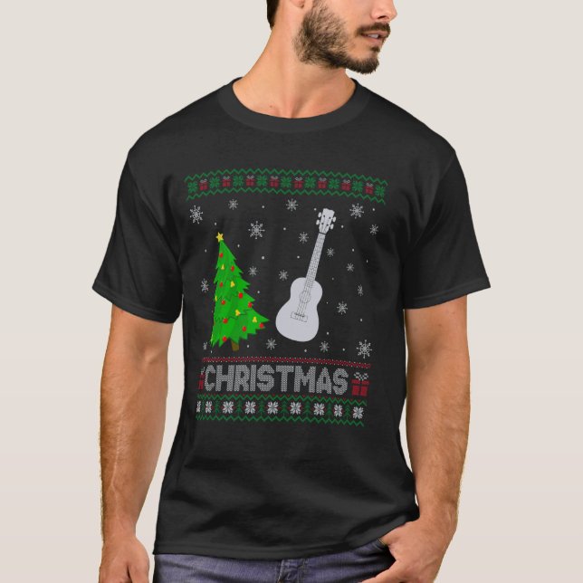 Camiseta Ukulele Xmas Tree Lighting Ugly Christmas Sweater (Frente)