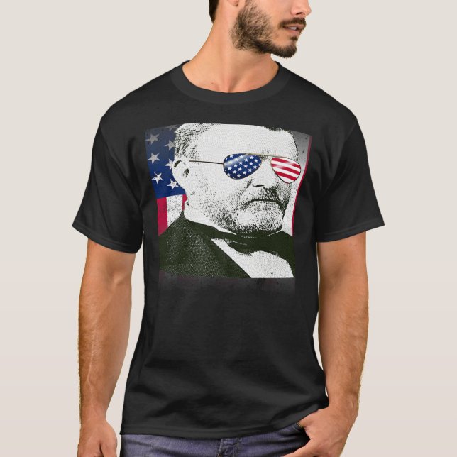 Camiseta Ulisses S Grant USA Flag Patriótico Americano Band (Frente)