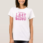 Camiseta Última discoteca rosa, festa de solteira retrô mod<br><div class="desc">Esta camiseta de festa de solteira "Último Disco", inspirada no retrato, é uma maneira fabulosa de celebrar o último voo da sua noiva. Apresentando um design cor-de-rosa quente e um gráfico brilhante de bola de disco, esta camisa traz uma reviravolta simples e moderna para vibrações clássicas de disco. Personalize com...</div>