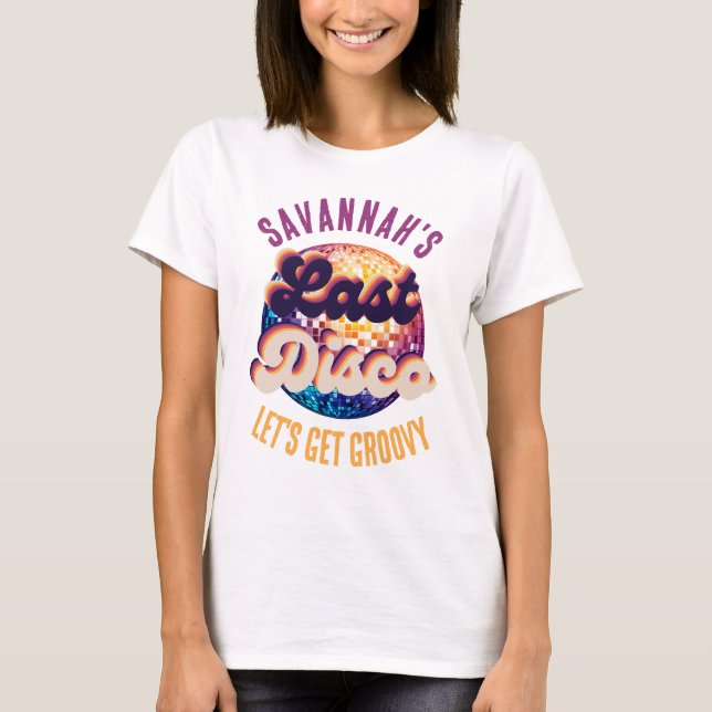 Camiseta Última Noiva Solteira Retro Discoteca|Damas de hon (Frente)