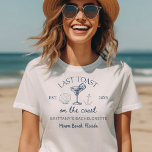 Camiseta Último Brinde Na Festa de solteira Da Praia Costei<br><div class="desc">Celebre em estilo com o último brinde na camiseta da Festa de solteira de praia costeira. Esta diversão e na moda apresenta um design vibrante, perfeito para festas de solteira de praia. Feito de tecido macio e respirável, ele garante conforto durante todas as suas festividades. O slogan brincalhão e os...</div>