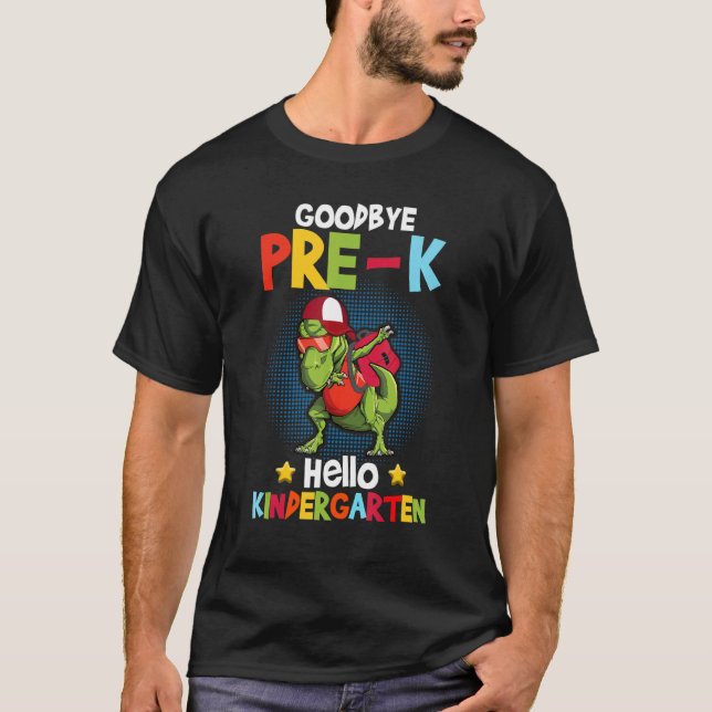Camiseta Último Dia Da Escola Dinossauro Adeus Pré K Olá Ki (Frente)