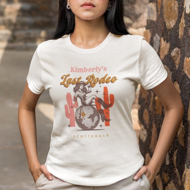 Camiseta Último Rodeio Disco Cowgirl Fim de Semana de Despe (Criador carregado)