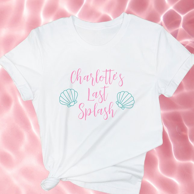 Camiseta Último Salpico de Praia Tropical Concha Despedida  (last splash bachelorette party shirt shell beach ocean pink turquoise)