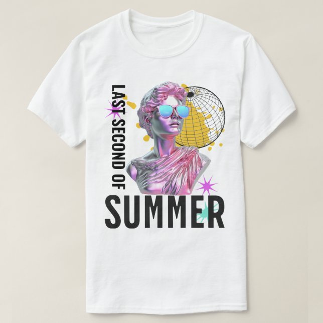 Camiseta Último Segundo de Verão na Estátua da Vaporwave Re (Frente do Design)