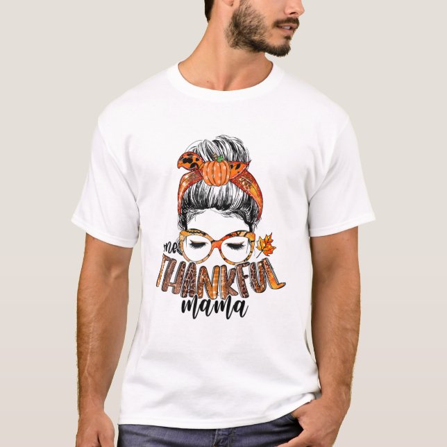 Camiseta Um agradecido Mama Mensageiro Bun Hair Pumpkin Gra (Frente)