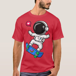 Camiseta Um Astronauta Cónico Reproduzindo Cartoon de skate