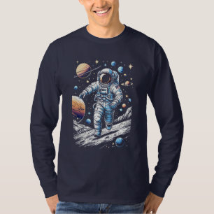 Camiseta Um astronauta correndo na lua