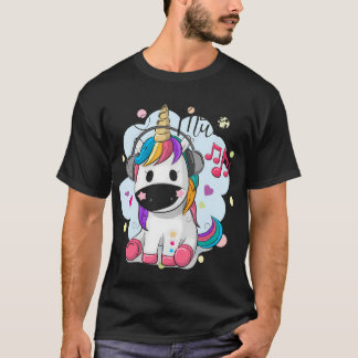 Camiseta Um Belo Cartoon Unicórnio Com Fones de ouvido