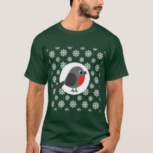 Camiseta Um belo desenho animado Robin com flocos de neve
