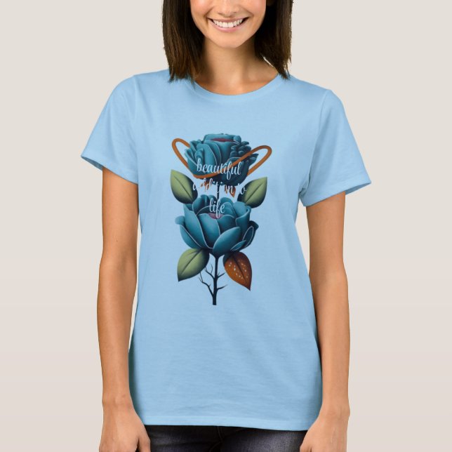 Camiseta um belo rosa azul com símbolo cardíaco (Frente)