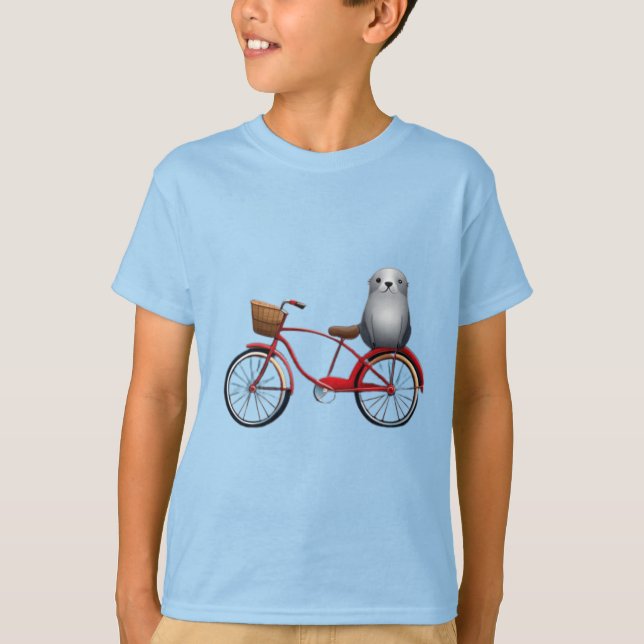 Camiseta Um belo selo de animação em uma bicicleta (Frente)