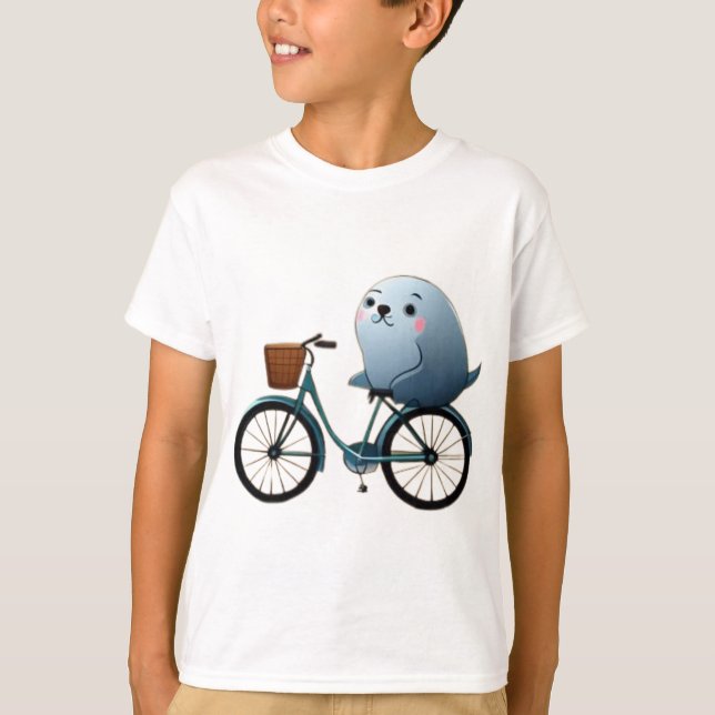 Camiseta Um belo selo de animação em uma bicicleta (Frente)