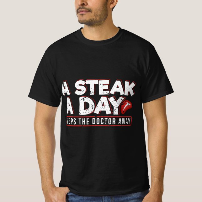 Camiseta Um bife por dia Dieta Carnívoro Anti-Veget (Frente)