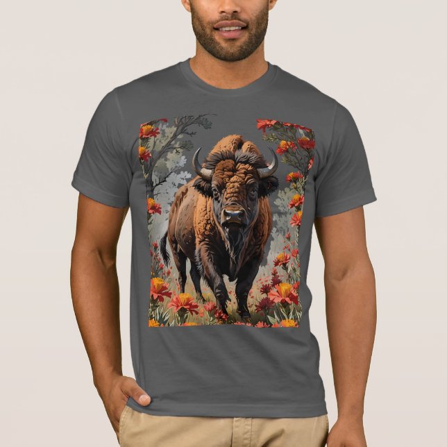 Camiseta Um Bison Americano Cercado Por Um Pincel Indiano (Frente)
