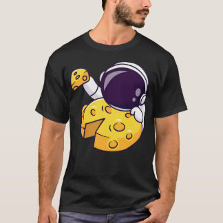 Camiseta Um Bom Astronauta Comendo Queijo Pizza Moon Cartoo