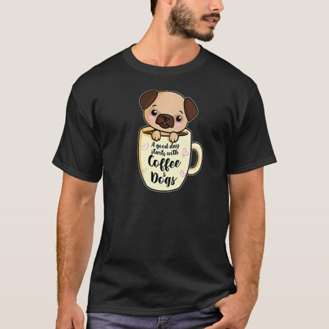 Camiseta Um Bom Dia Com Café E Cães Pug Café 1 (Frente)