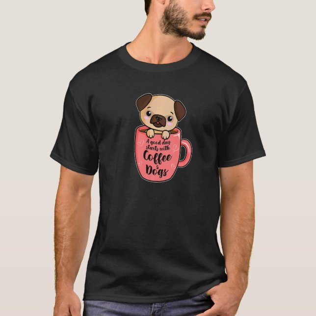 Camiseta Um Bom Dia Com Café E Cães Pug Café 2 (Frente)