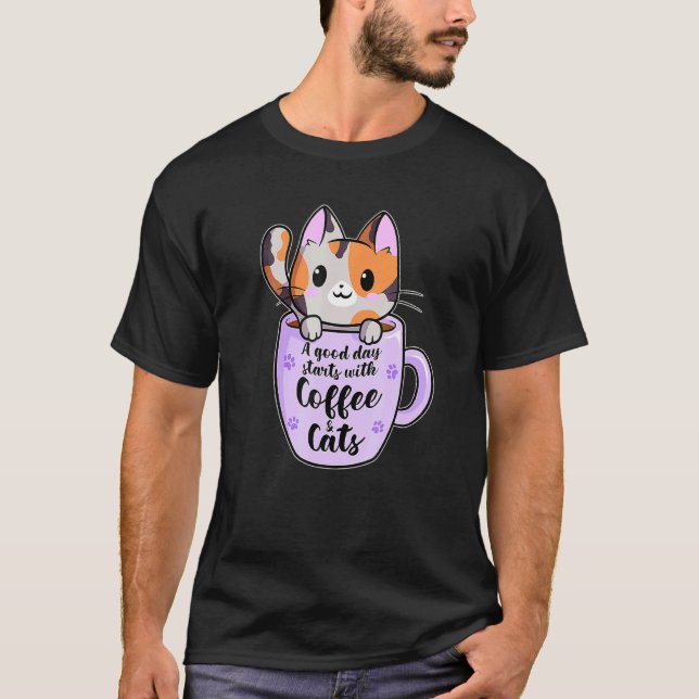 Camiseta Um Bom Dia Com Café E Café De Gato (Frente)
