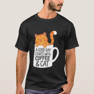 Camiseta Um Bom Dia Começa Com Amante De Café E Gatos Engra