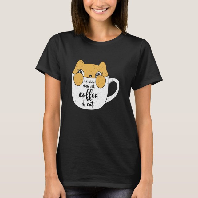 Camiseta Um Bom Dia Começa com Café e Gato de Café (Frente)